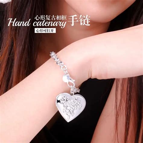 Korean Fashion Silver Phase Heart Shaped Box Bracelet 925 Sterling