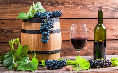 Download Wallpaper Barrel Bottle Glass Wine Red Grapes Vines And