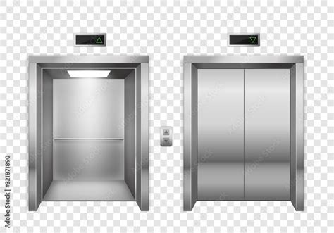 Elevator Open And Closed Chrome Metal Elevator Doors Modern Passenger Or Cargo Lift Lobby
