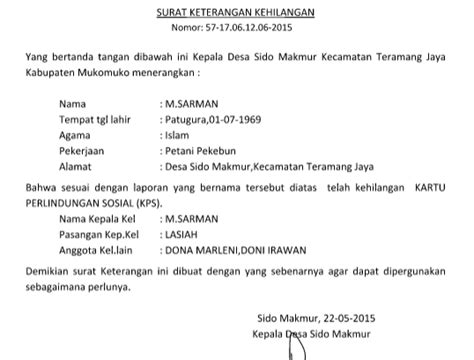 Bukti prioritas dan terjemahan bahasa indonesia, untuk pemohon yang menggunakan hak prioritas. Surat Keterangan Kehilangan KPS Dari Kades | SEMUA SURAT