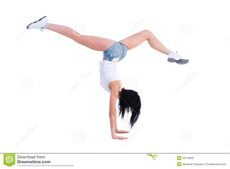 Woman Does A Gymnastic Handstand Stock Photos Image