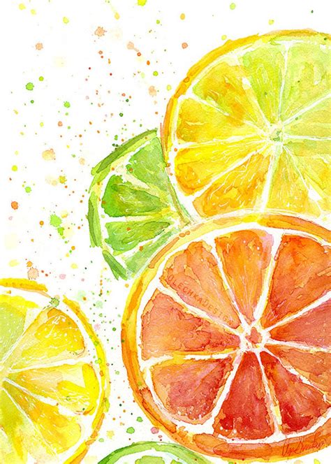 Citrus Fruit Watercolor Art Print Food Painting Lime Etsy