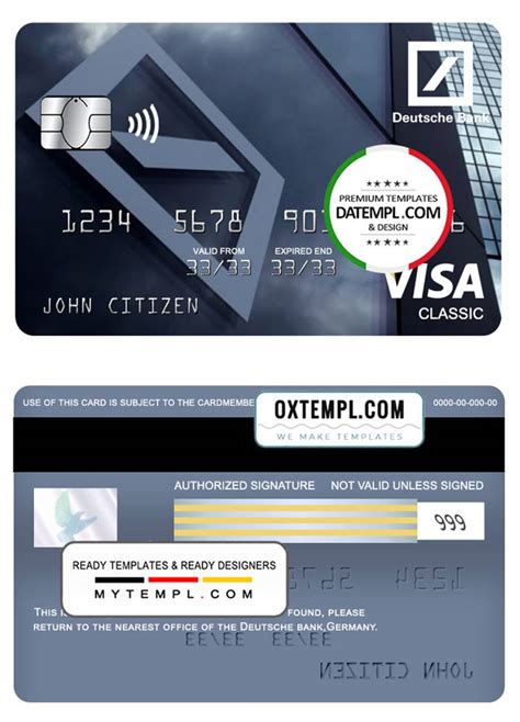 Germany Deutsche Bank Visa Classic Card Template In Psd F