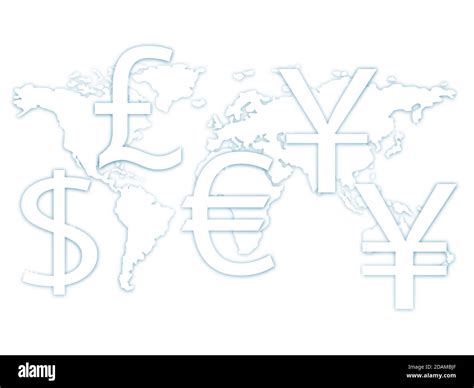 Mappa Del Mondo Con Simboli Di Valuta Illustrazione Foto Stock Alamy