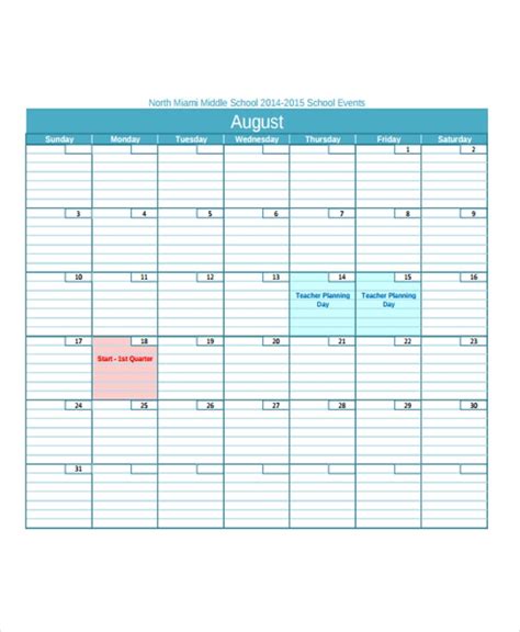 Teacher Calendar Templates 7 Free Word Pdf Format Download