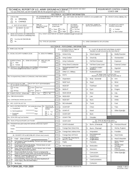 Da Form 285 Fill Out Sign Online And Download Fillable Pdf
