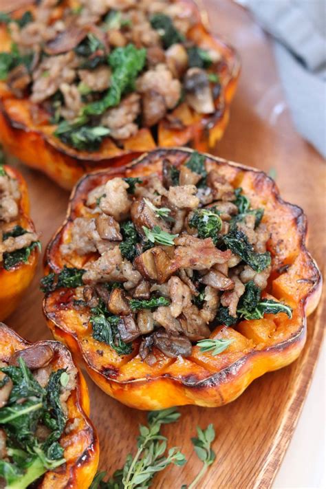 Roasted Acorn Squash With Sausage Kale Cook At Home Mom