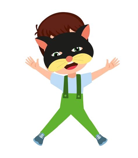 Premium Vector Cute Boy With Cat Mask