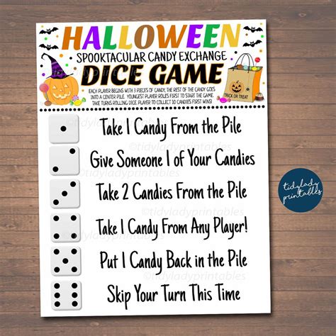 Halloween Candy Dice Game Free Printable