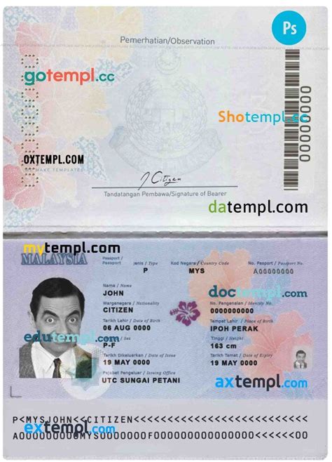 Malaysia Passport Template In Psd Format Version 1 Fully Editable