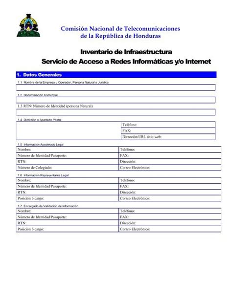 Formato Inventario Infraestructura Internet Comisión Nacional De