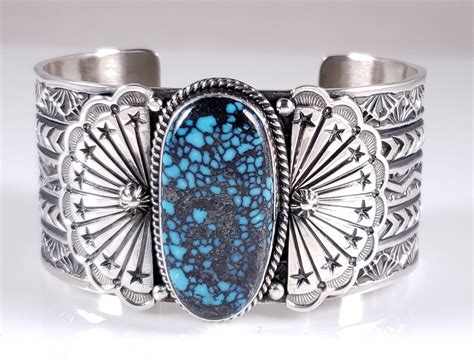 Navajo Sterling Silver Turquoise Bracelet Rare Webbed Hubei By Sunshine