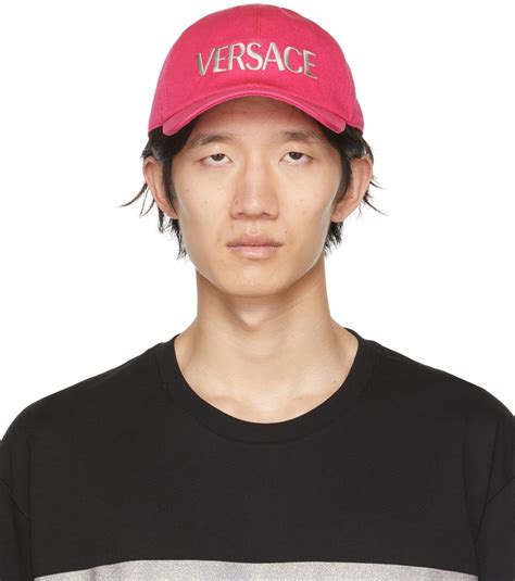 Versace Pink And Silver Embroidered Logo Cap Versace