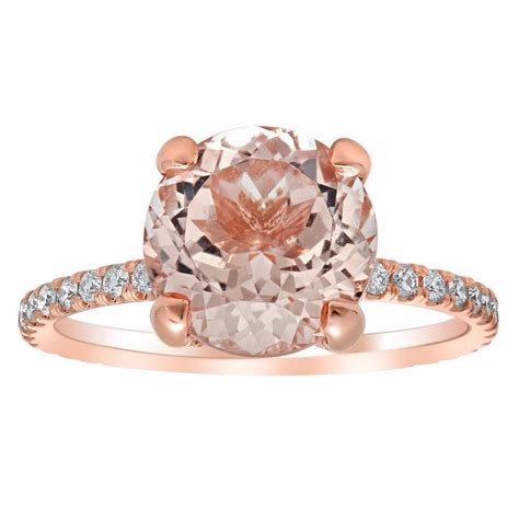 Round Morganite And Diamond Pave Ring 14kt Rose Gold Diamond Accent Ring