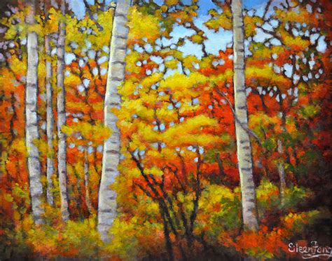 Birch Trees In Autumn Painting By Eileen Fong