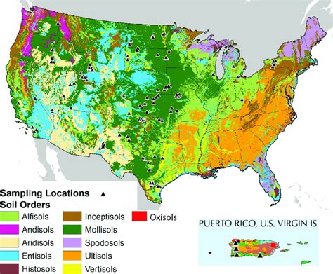 Dominant Soil Orders In The United States And Locations Of Soil Sample