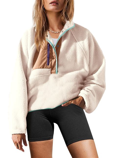 Yanekop Womens Fuzzy Fleece Pullover Sherpa Sweatshirt Long Sleeve