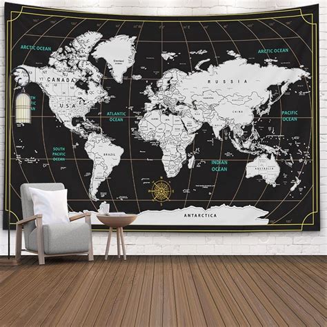 Buy Wall Art Blackcapsceoll World Map Tapestry Black Map Tapestry Wall