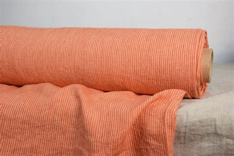 Pure 100 Linen Fabric 160gsm Orange Striped Melange Middle Etsy