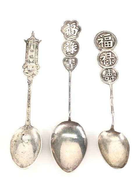Lot 10pc Vintage Asian Sterling Silver Souvenir Spoons