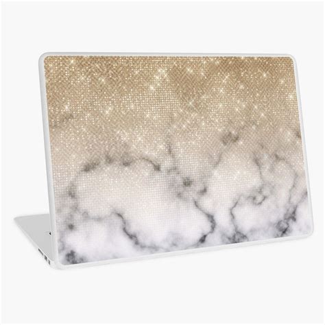 Glamorous Gold Glitter White Marble Ombre Laptop Skin By Lafemmeart