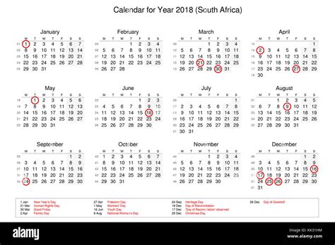 Calendar Of Year 2018 With Public Holidays And Bank Holidays For South