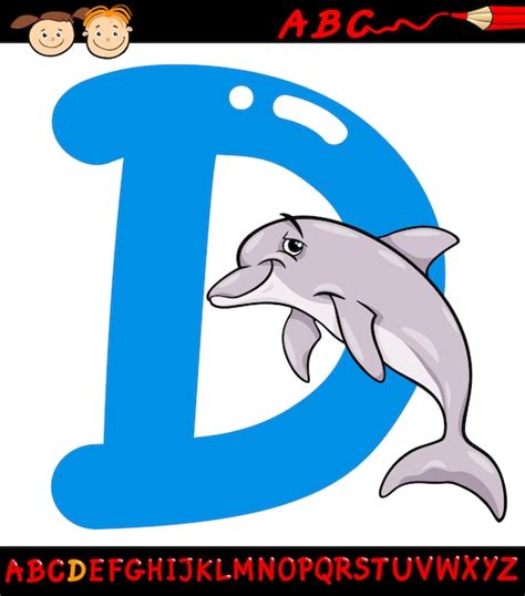 Letra D Para La Ilustración De Dibujos Animados De Delfines Vector