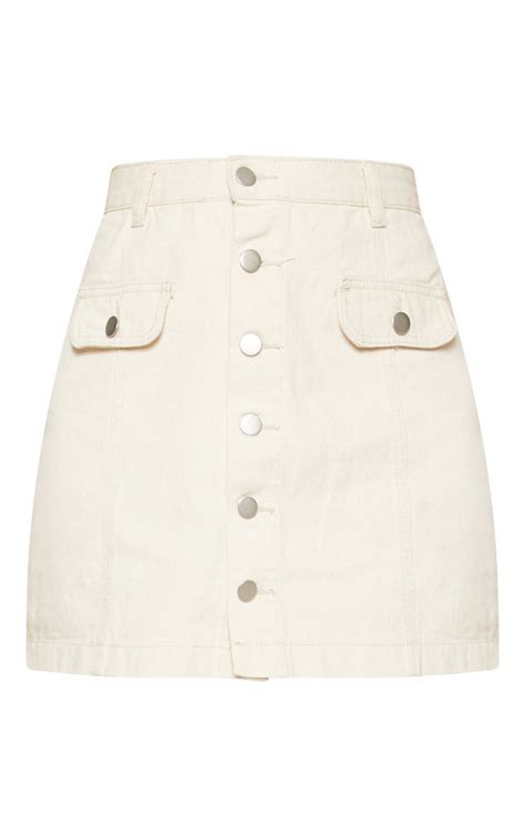 Ecru Pocket Detail Button Through Skirt Prettylittlething Plain White Tee White Tees Png