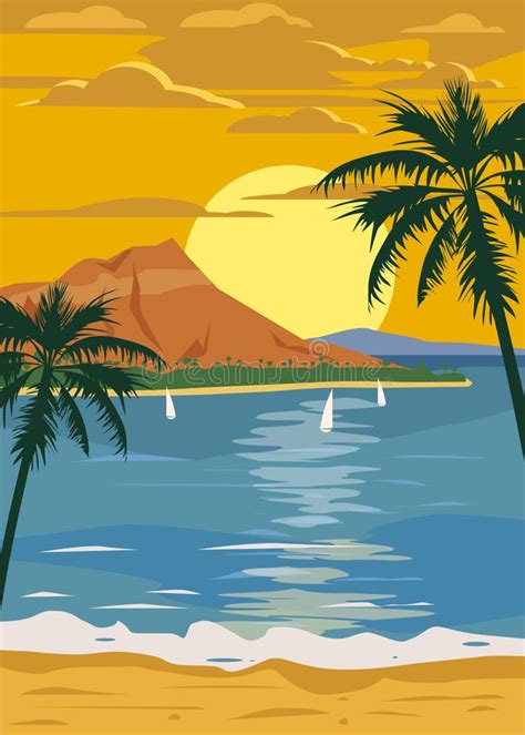 Retro Style Summer Beach Sunset Poster Stock Vector Illustration Of Poster Sunset