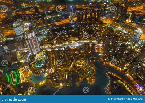 Dubai Downtown Night Scene With City Lights Editorial Stock Photo