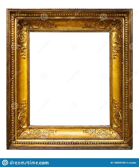 Picture Gold Wooden Ornate Frame For Design On White Background Stock