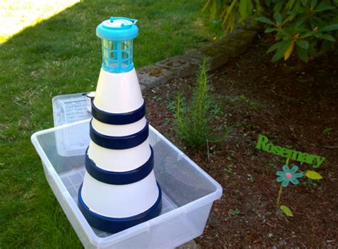 Interior and exterior of homes of the past. DIY Terra Cotta Garden Lighthouse - Gazing In
