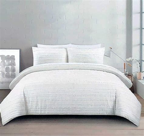 The Texture Collection 3pc Duvet Cover Set Cream Off White With