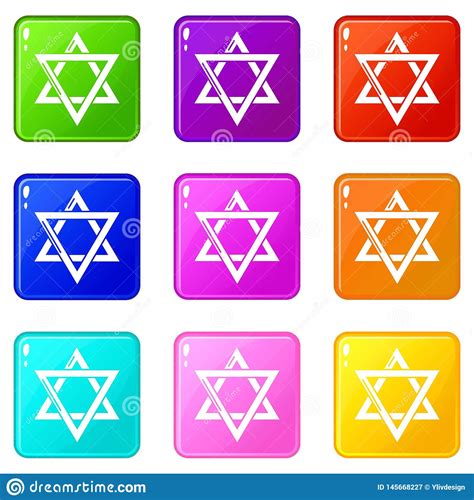 Star David Judaism Icons Set 9 Color Collection Stock Vector