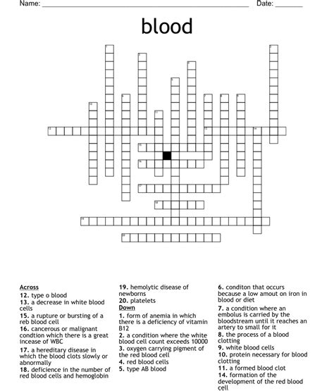 Components Of Blood Word Search Wordmint