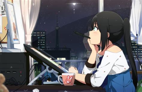 Anime Girl Taking A Break Watching Tokyo Tower Wallpapers Hd