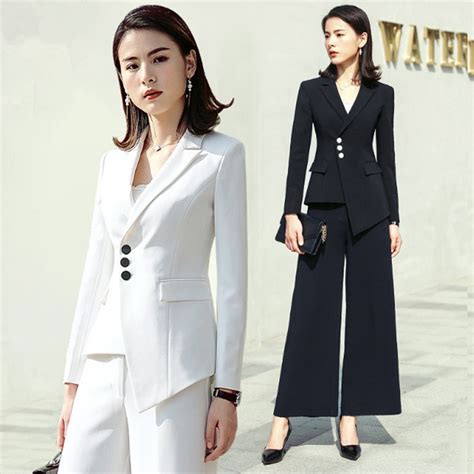 Fashion Designer White Pants Suit Single Breasted Notched Women
