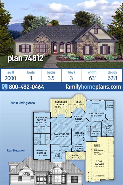 Ranch Floor Plan With A Craftsman Flair 2000 Sq Ft 3 Beds 4 Baths And A