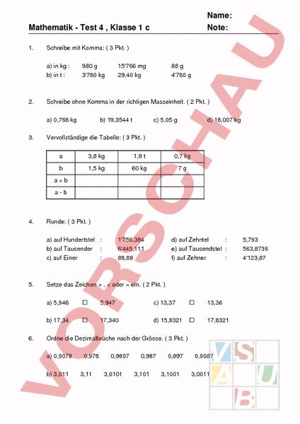 Geordnet nach sprachniveaus, arbeitsblätter mit genauer. Arbeitsblatt: Test - Mathematik - Brüche / Dezimalzahlen