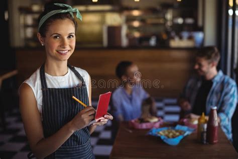 Waitress Taking Order At Restaurant Stock Photo Image Of Beautiful