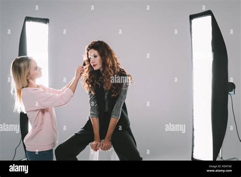 Attractive Model And Hair Stylist Stock Photo Alamy