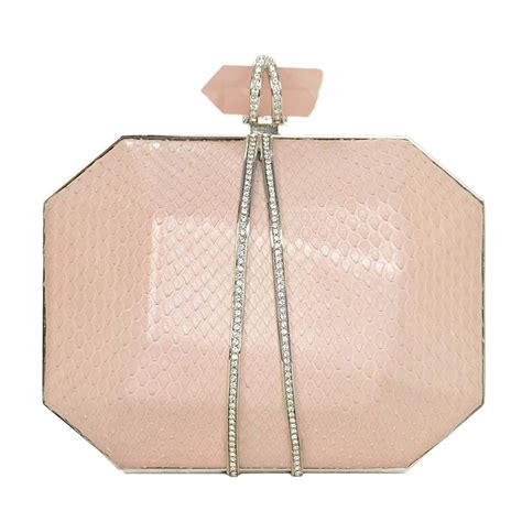 Marchesa Light Pink Snakeskin Clutch Bag Wchain Strap Shw Rt 2195 At