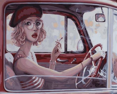 Smoking Girl At Car People Paint By Number Canvas Paint By Numbers