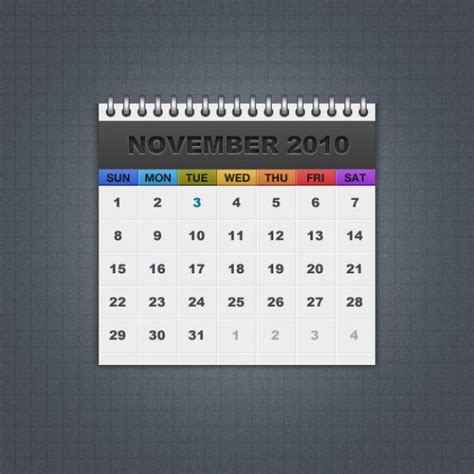 Nice Calendar Example With Colour Coded Days Graphic Design Freebies