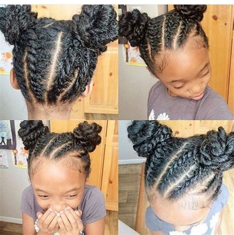 The long hair is good, it is beautiful and it has a troublesome part. Cute flat twist bun up for little girls | Natural hair ...