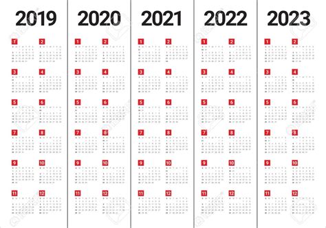 Calendar For 2019 2020 2021 2022 2023 2024 Vector Image Gambaran
