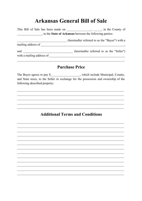 Arkansas Generic Bill Of Sale Form Fill Out Sign Online And Download Pdf Templateroller