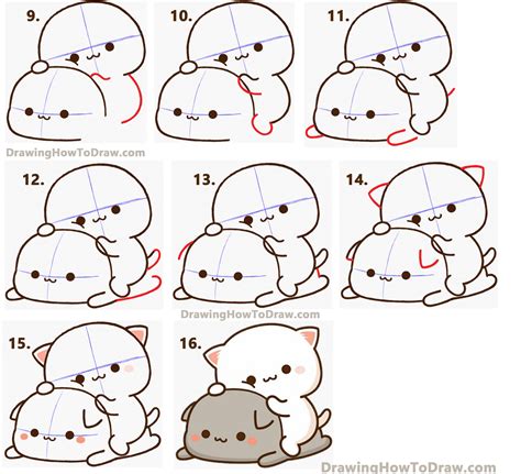 how to draw 2 cats from peach goma super cute kawaii easy step by step drawing tutorial