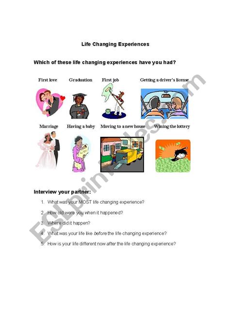 Life Changing Experiences Esl Worksheet By Anahutten