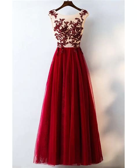 Formal Red Sequined Tulle Prom Dress Long With Lace Myx